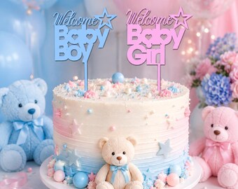 Welcome Baby Boy Girl Cake Topper SVG Bundle | Baby Shower Cake Topper | Gender Reveal SVG | Laser Cut File | Digital Download