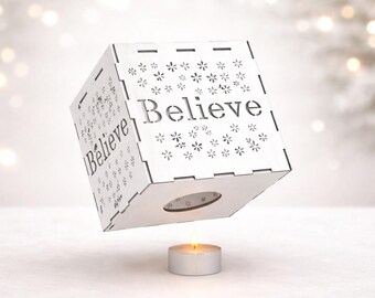 Believe Lantern SVG | Laser Cut Wood Candle Holder | Snowflake Christmas Decor (Digital Download)