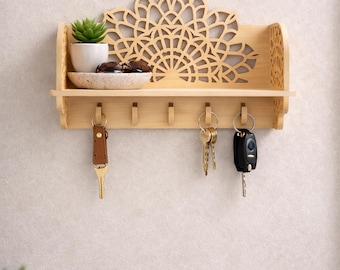 Mandala Key Holder Shelf SVG, Laser Cut Entryway Organizer (Digital Download)