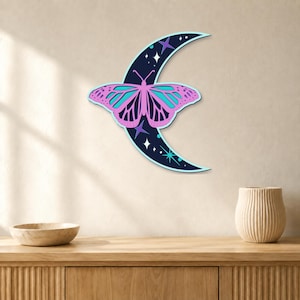 Celestial Butterfly SVG | Layered Moon Wall Art | Laser Cut Butterfly Decor | 6 Layer Digital Download