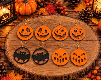 Halloween Earrings SVG Bundle | Pumpkin Bat Earrings | Laser Cut Jewelry SVG | Spooky Earrings Digital File