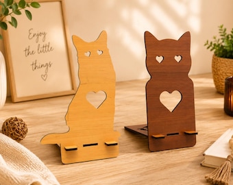 Cat Phone Stand SVG Bundle 3mm | Wooden Smartphone Holder | Cute Cat Desk Stand | Laser Cut Phone Dock | Pet Lover Gift