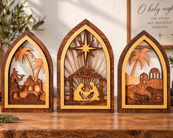 Nativity Scene SVG Bundle, Christmas Nativity Laser Cut SVG, Wooden Manger Decor, Holy Family, Three Wise Men, Christmas SVG