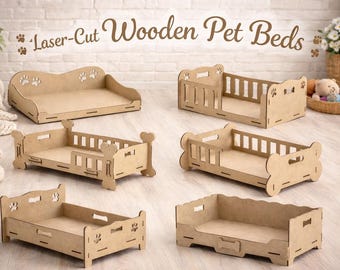 Laser-Cut Wooden Pet Beds SVG Bundle | Cat and Dog Bed Plans | 6mm Wood | CNC & Laser Cut Files