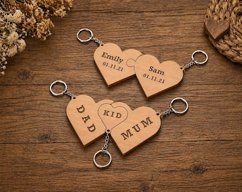 Personalized Heart Puzzle Keychain Set | Couples, Family Custom Name Gift (SVG)