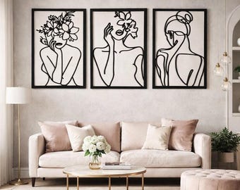 Abstract Woman Line Art Triptych | Minimalist Wall Decor SVG (Digital Download)
