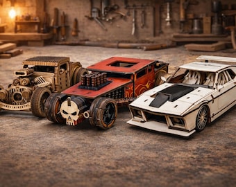 Laser Cut Wooden Car SVG Bundle | Hot Rod, Mustang, Bone Shaker (Digital Download)