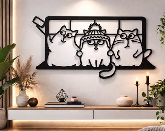 Funny Cats Window Wall Art SVG | Laser Cut File, Glowforge Cricut (Digital Download)
