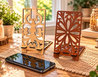 Phone Stand SVG | Laser Cut Phone Holder | Decorative Wooden Smartphone Stand | 3mm Plywood SVG