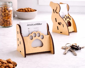Dog Card Holder SVG | Laser Cut Plywood Desk Organizer (Digital Download)