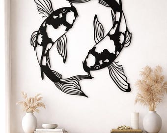Koi Fish Yin Yang Wall Art SVG – Laser Cut File (Digital Download)