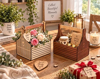 Wooden Basket SVG, Laser Cut Gift Basket, Basket With Handle SVG, Flower Basket Template, Wooden Storage Basket, 5mm Laser Cut
