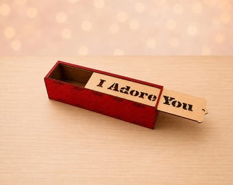 I Adore You Gift Box SVG | Long Wooden Sliding Lid Box | Romantic Laser Cut File for 3mm Wood | 40 x 10 x 10 cm