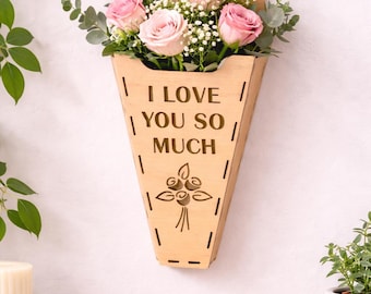 Wooden Flower Holder SVG, Laser Cut Wall Vase, Romantic Decor (Digital Download)