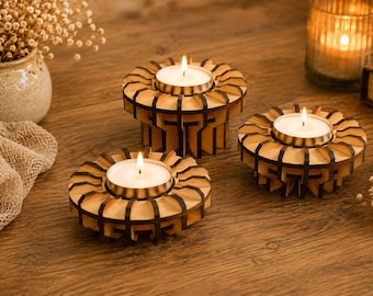Candle Holder 3mm SVG Bundle | Laser Cut Tea Light Holder | Wooden Candle Stand | Modern Candle Decor | Laser Cut File