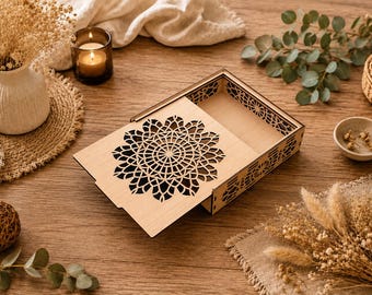 Mandala Flower Box SVG 3mm | Wooden Sliding Lid Gift Box | Laser Cut Storage Box | Decorative Keepsake Box