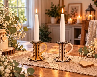 Wooden Candle Holder SVG | Laser Cut Candlestick | Taper Candle Stand SVG | 3mm Plywood Decor