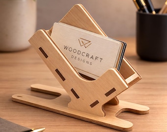 Business Card Holder SVG, Laser Cut Plywood Desk Stand (Digital Download)