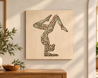 Yoga Pose Mandala SVG, Layered Yoga Wall Art, Handstand Woman Laser Cut File, Meditation Decor, Boho Wooden Wall Art