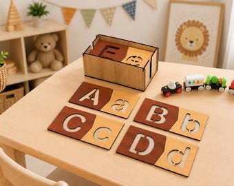 Alphabet Matching Puzzle SVG | Montessori Wooden Educational Toy | ABC Learning Game | Preschool Letter Puzzle | Kids Learning Board