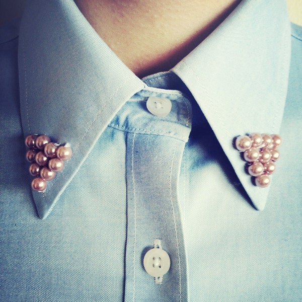 Pastel Collar Button Up Blouse With Pearl Collar