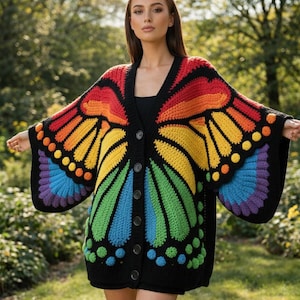 Monarch Butterfly Crochet Pattern Oversized Wings Sweater Tutorial English Français Deutsch PDF Digital Download