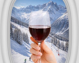 Ski Mountain Wall Art Printable, Alpine Travel Poster, Red Wine