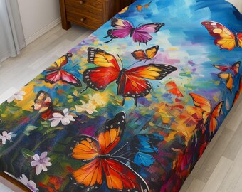 Butterfly Garden Dreams Velveteen Plush Blanket, Cozy Spring Throw, Boho Home Decor, Unique Gift for Her, Mother's Day Present, Butterflies