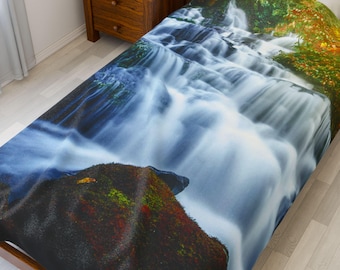 Nature Waterfall Velveteen Blanket Throw - Cozy Home Decor, Soft Fleece Couch Lap Throw, Gift for Nature Lovers, Warm Winter Blanket