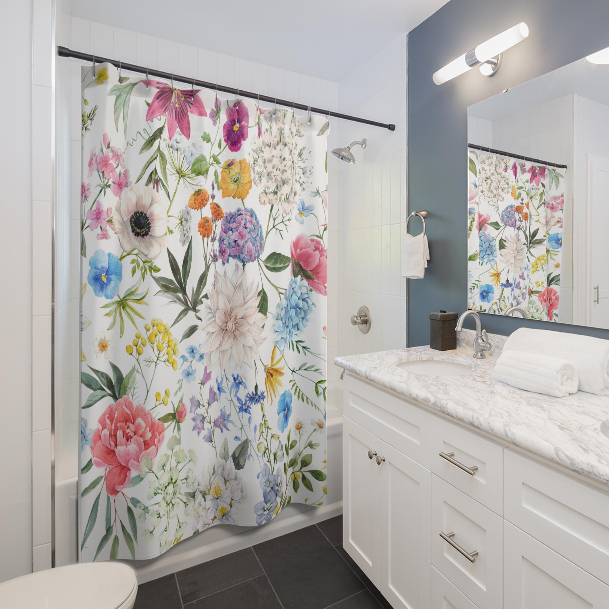 Beautiful Floral Shower Curtain, Colorful Flowers Bathroom Decor