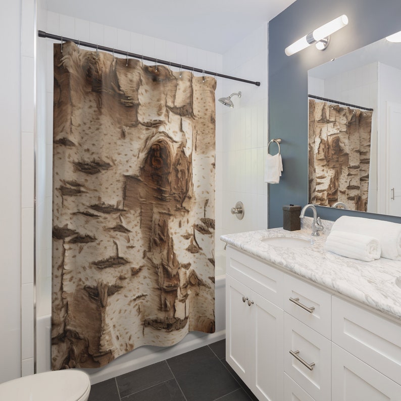 Birch Tree Bark Shower Curtain, Primitive Home Decor, Masculine ...