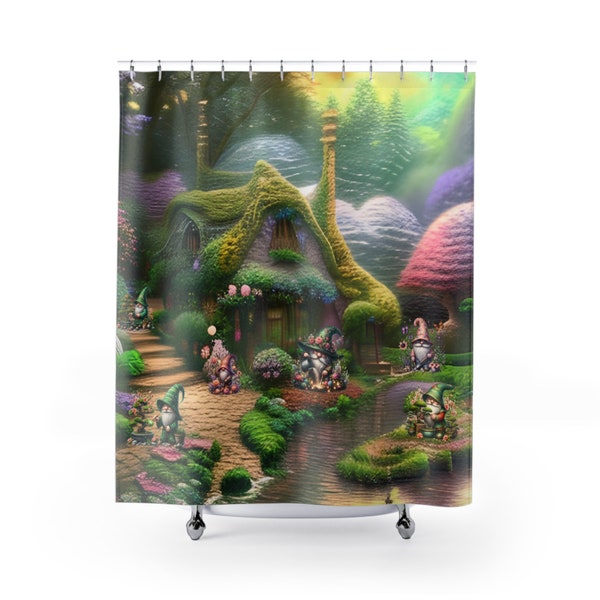 Adorable Gnome Village Shower Curtain, Cottage Core Home Decor, Colorful Bathtub Curtains,Whimsical Bathroom Curtains, Eclectic Home Decor.