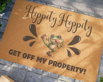 Frog-Themed Doormat - Hippity Hoppity Get Off My Property Welcome Mat, Funny Home Decor, Outdoor Entry Rug, Unique Gift for Housewarming
