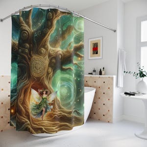 Fairy Fantasy Shower Curtain, Large Tree Bathtub Curtains, Boho Home Decor, Eclectic Bathroom Decor, Custom Design Bath Curtains, Unique.