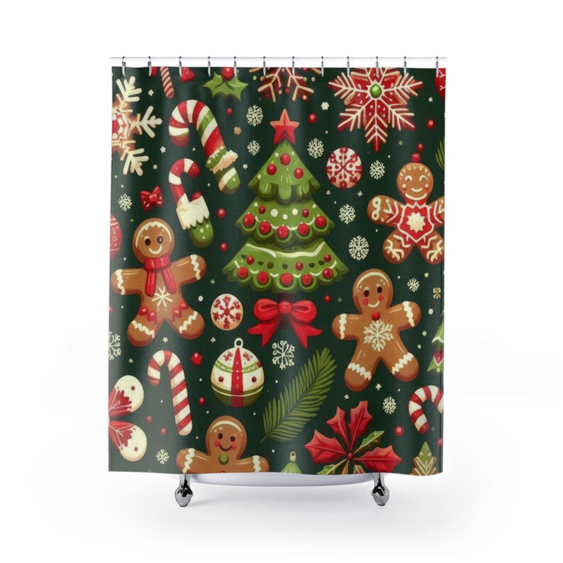 Christmas Gingerbread Man Shower Curtain, Holiday Themed Bathtub Decor