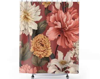 Pinks Mauves Florals Shower Curtain, Botanical Home Decor, Cottage Core Bathroom Curtains, Beautiful Flowers Bathroom Decor, Modern Bath.