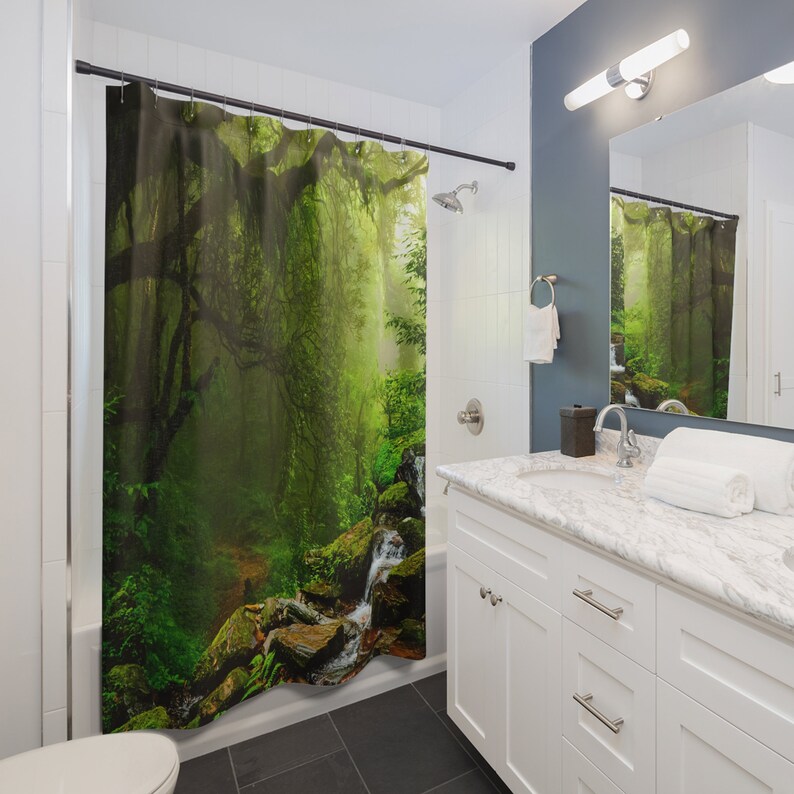 Tropical Rainforest Shower Curtain, Green Trees & Plants Bathroom Decor