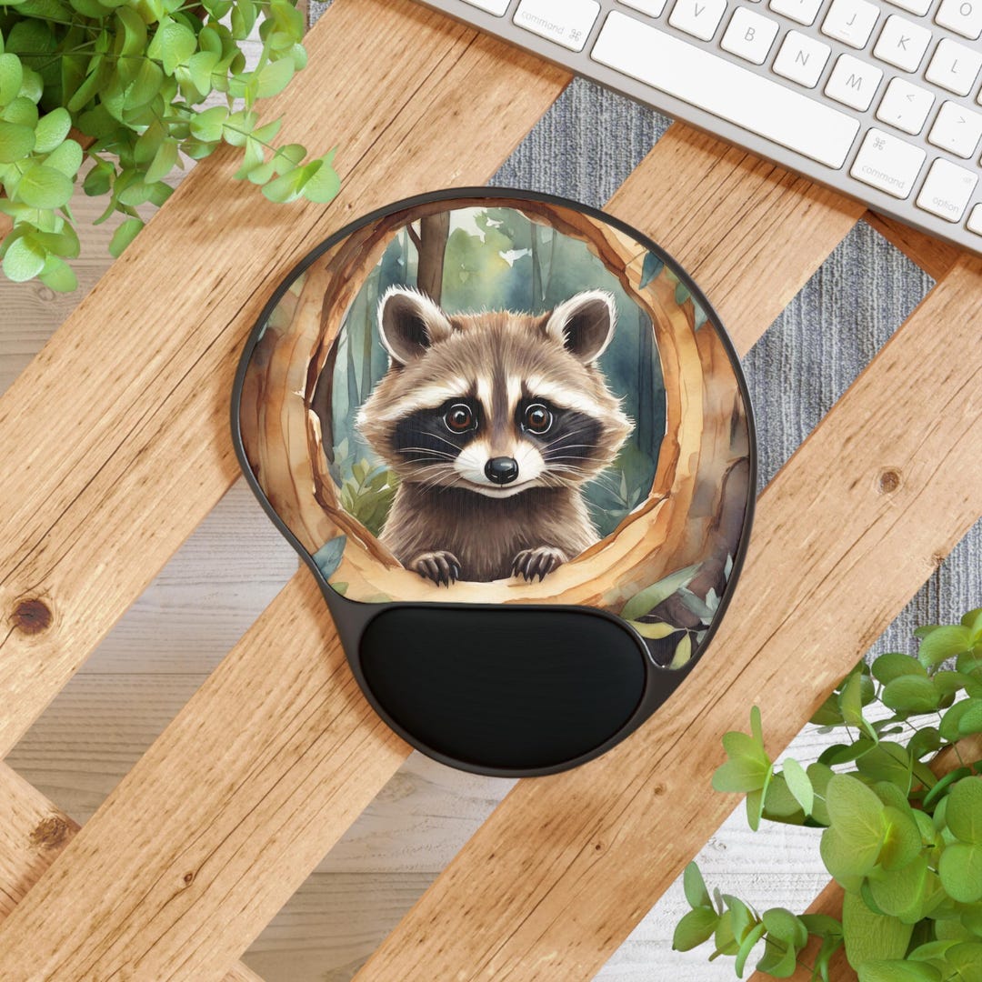 Adorable Raccoon Mouse Pad With Wrist Rest | Cute Home Office Decor ...