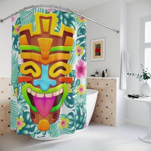 Tiki Pattern Print Bathroom Shower Curtain