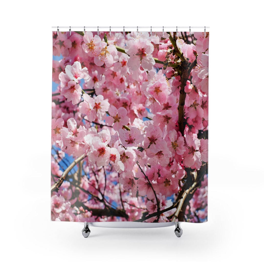 Cherry Blossoms Shower Curtain, Pink Flowers Bathroom Decor, Custom