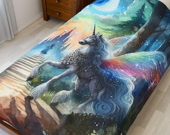 Magical Unicorn Pegasus Velveteen Plush Blanket, Cozy Throw for Kids, Fantasy Decor, Great for Birthday Gift, Bedtime Storytime Bedding