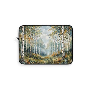 Birch Forest Path Laptop Sleeve, Woodland Landscape MacBook Cover, Misty Trees Computer Case, Gift For Nature Lover, Outdoor Scenery