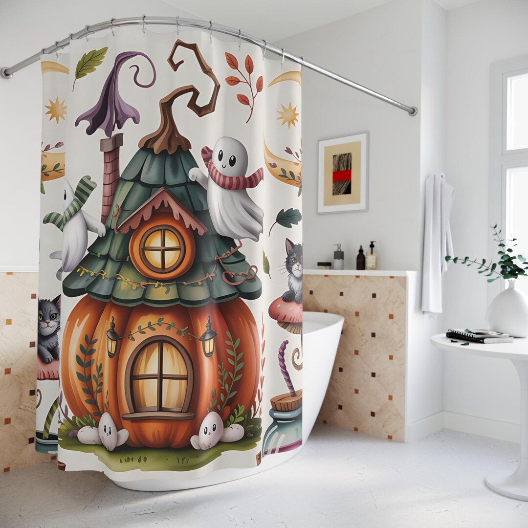 Spooky Ghost Halloween Shower Curtain, Fun Autumn Decor, Fall Bathroom ...