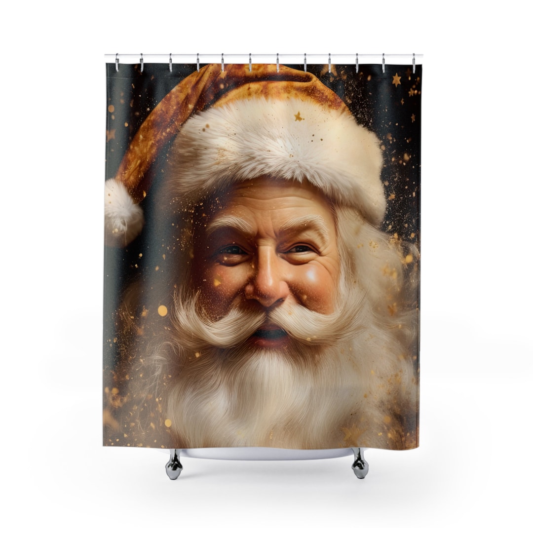 Santa in Gold Shower Curtain Holiday Santa Bathroom Decor Etsy