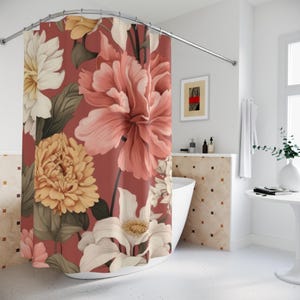 Pinks Mauves Florals Shower Curtain, Botanical Home Decor, Cottage Core Bathroom Curtains, Beautiful Flowers Bathroom Decor, Modern Bath.