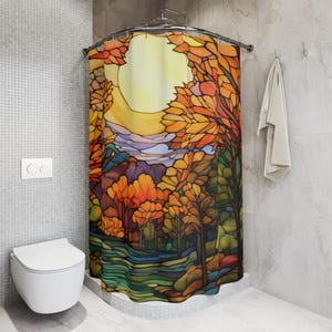 Fall Sunset Shower Curtain, Colors Of Autumn Bathroom Decor, Stained Glass Look Curtain, Fall Lover Shower Curtain, Fun Unique Trendy Design
