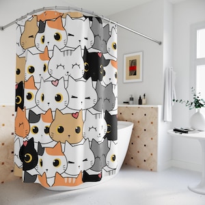 Cute Cats Shower Curtain, Cat Lovers Bathroom Decor, Eclectic Home Decor, Custom Cats Curtains, Whimsical Animal Lover Bathtub Curtain.