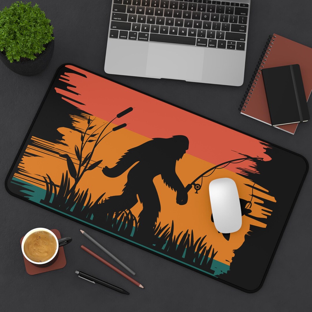 Funny Bigfoot Desk Mat, Sasquatch Fishing Neoprene Mouse Pad, Hilarious ...