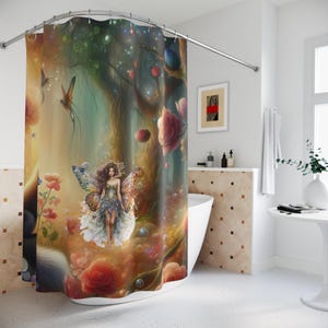 Fairy Fantasy Shower Curtain, Floral Fox Bathtub Curtains, Boho Home Decor, Eclectic Bathroom Decor, Custom Design Bath Curtains, Unique.