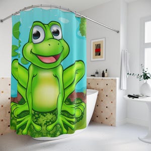 Funny Frog Shower Curtain, Cute Frog Bathroom Decor, Whimsical Frog Lover Curtain, Eclectic Home Bathroom Curtain, Cool Custom Curtain.